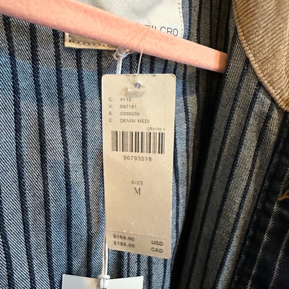 Pilcro Black Pinstripe Jean Jacket with Tan Corduroy Collar - Picture 7 of 7